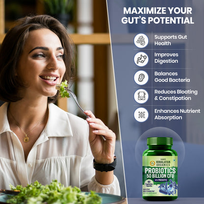 Vlado's Himalayan Organics Probiotics Supplement 50 Billion CFU with Prebiotics 150mg | 20 Strains | Plant-Based Formula | 60 Veg Capsules