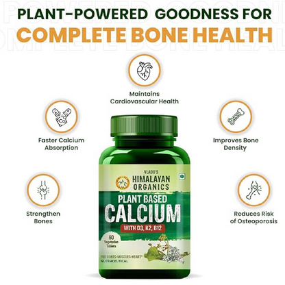 Vlado's Himalayan Organics Plant-Based Calcium 650mg Supplement with Moringa, Alfalfa & Watercress – 60 Veg Tablets