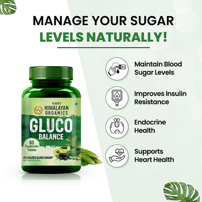 Vlado's Himalayan Organics Plant-Based Gluco Balance | With Jamun, Bittermelon, Amla, Gudmar, Chirayta Extracts | 60 Veg Tablets