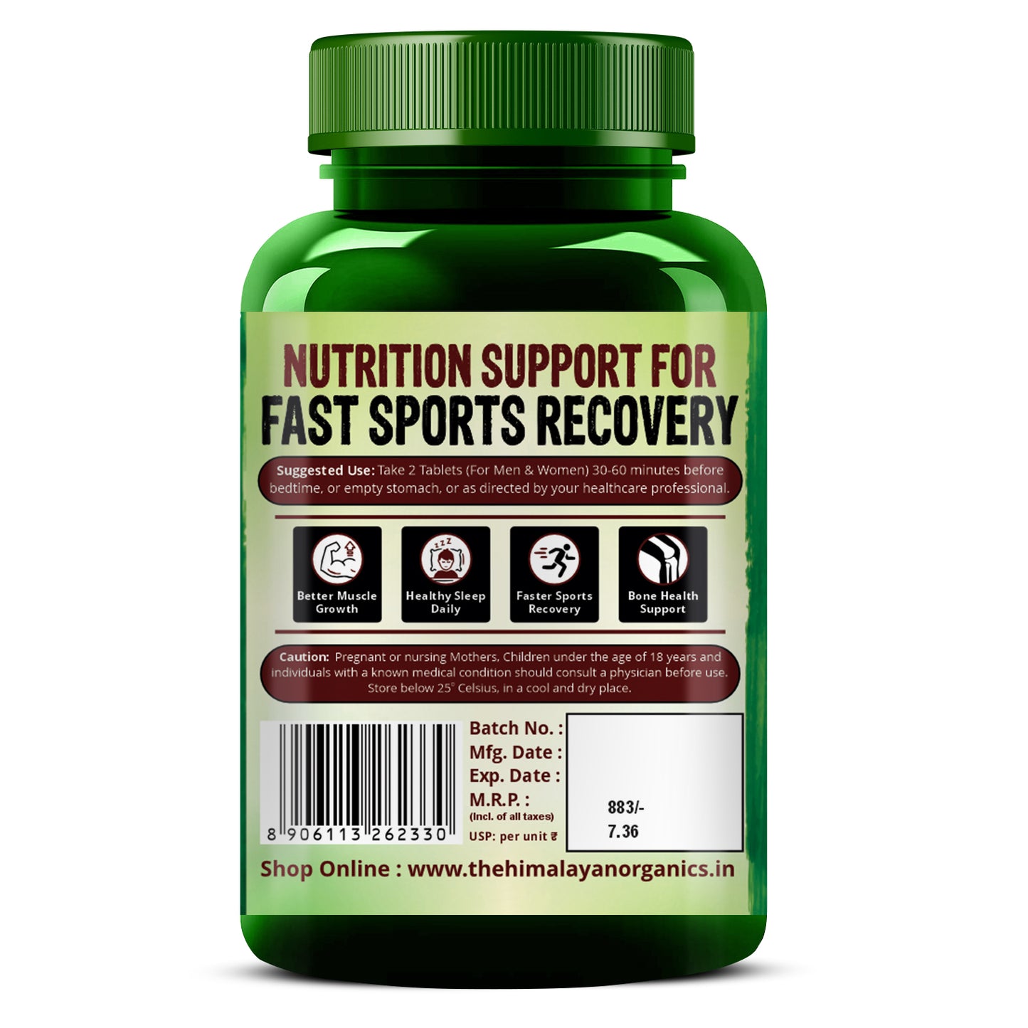 Vlado's Himalayan Organics ZMA (Zinc, Magnesium Aspartate) Nighttime Sports Recovery Supplement - 120 Veg Tablets