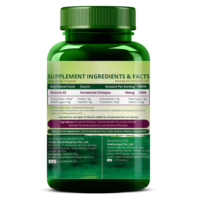 Vlado's Himalayan Organics Plant-Based Vitamin K2 Supplement Supports Stronger Bone & Heart Health - 120 Veg Capsules