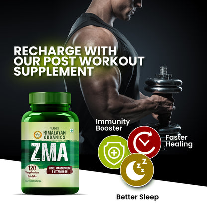 Vlado's Himalayan Organics ZMA Supplement with Zinc, Magnesium Aspartate & Vitamin B6 | Plant-Based Formula | 120 Veg Tablets