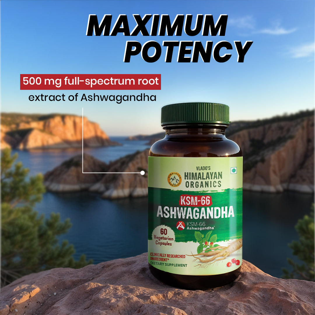Vlado's Himalayan Organics KSM - 66 Ashwagandha 1000Mg I KSM-66 I Boost Energy, Strength, Stamina | Helps Anxiety & Stress Relief For Men & Women (60 Capsules)