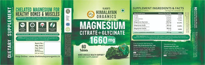Vlado's Himalayan Organics Magnesium Citrate + Glycinate + Oxide Complex 1660mg | Triple Magnesium Supplement for Men & Women | Bone & Muscle Support | Nerve Function | 60 Vegetarian Tablets