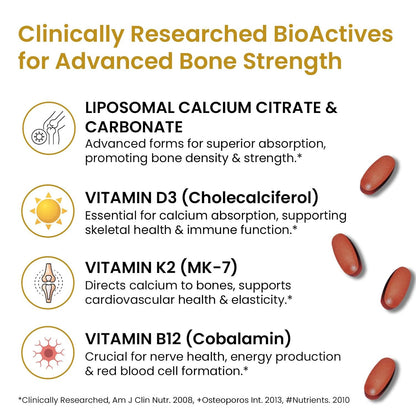 Vlado’s Himalayan Organics Liposomal Calcium 2100 mg with Vitamin D3, K2 (MK-7) & Vitamin B12 – 60 Veg Tablets | For Men & Women