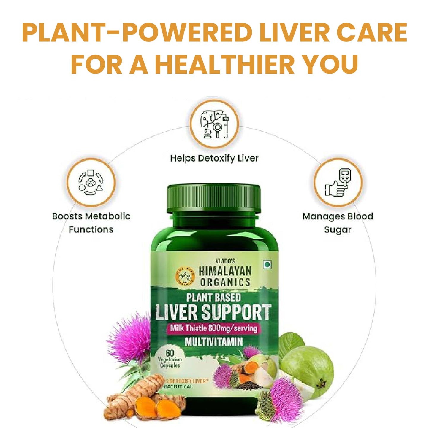 Vlado's Himalayan Organics Plant Based Liver Support with Milk Thistle- 60 Veg Capsules
