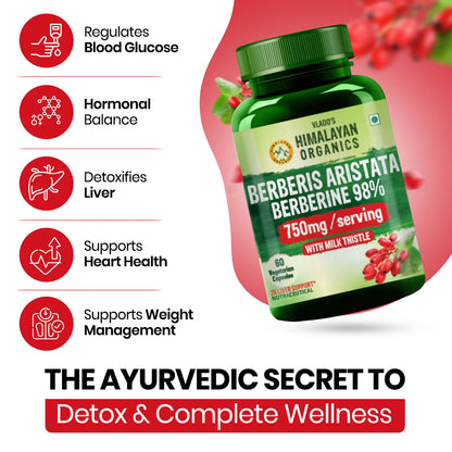 Vlado's Himalayan Organics Berberis Aristata Berberine 98% with Milk Thistle -60 Veg Capsules