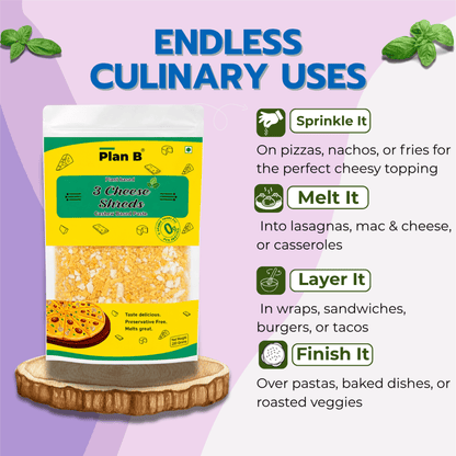 Plan B Plant-Based 3 Cheeze Shreds 200g | Vegan Cheddar, Mozzarella & Parmesan Blend | Dairy-Free, Lactose-Free, Gluten-Free | Ideal for Pizza, Pasta & Sandwiches