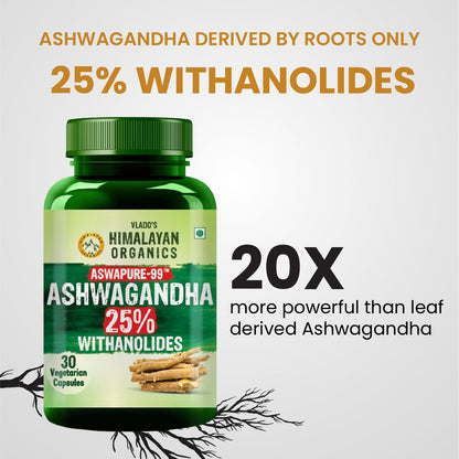 Vlado’s Himalayan Organics Ashwagandha 25% Withanolides – High-Potency 600 mg Extract – Lab-Tested | 30 Capsules