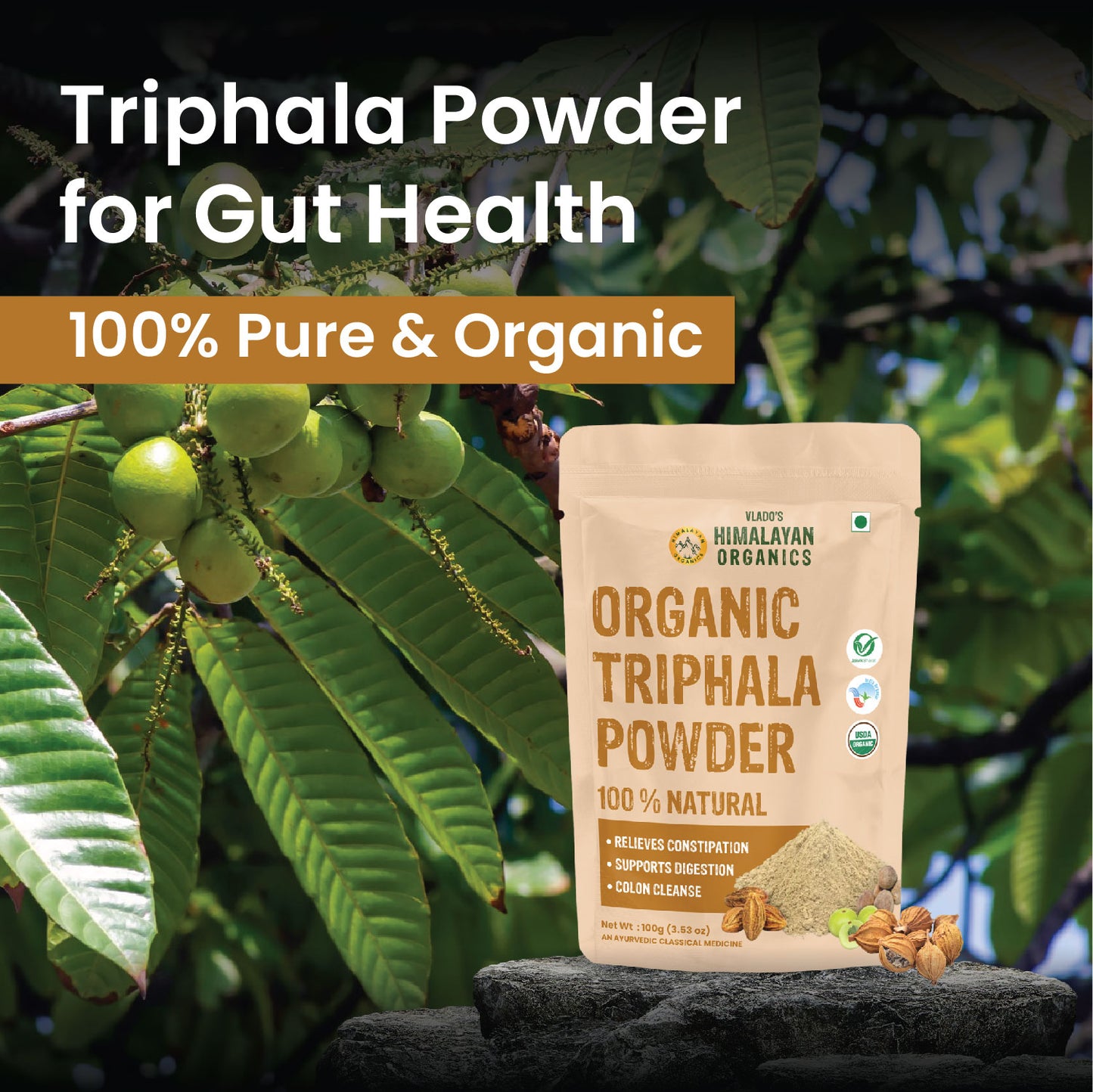 Vlado’s Himalayan Organics Triphala Powder | Ayurvedic Blend of 3 Fruits | 100g