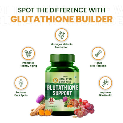 Vlado's Himalayan Organics Glutathione Builder with ( Vitamin C, E, B6 & Curcumin ) - 60 Veg Tablets