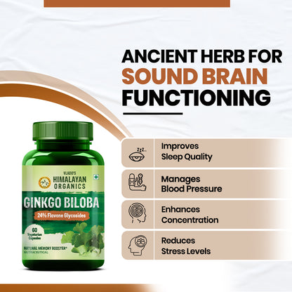 Vlado's Himalayan Organics Ginkgo Biloba 24% Flavone Glycoside 60 Veg Capsules
