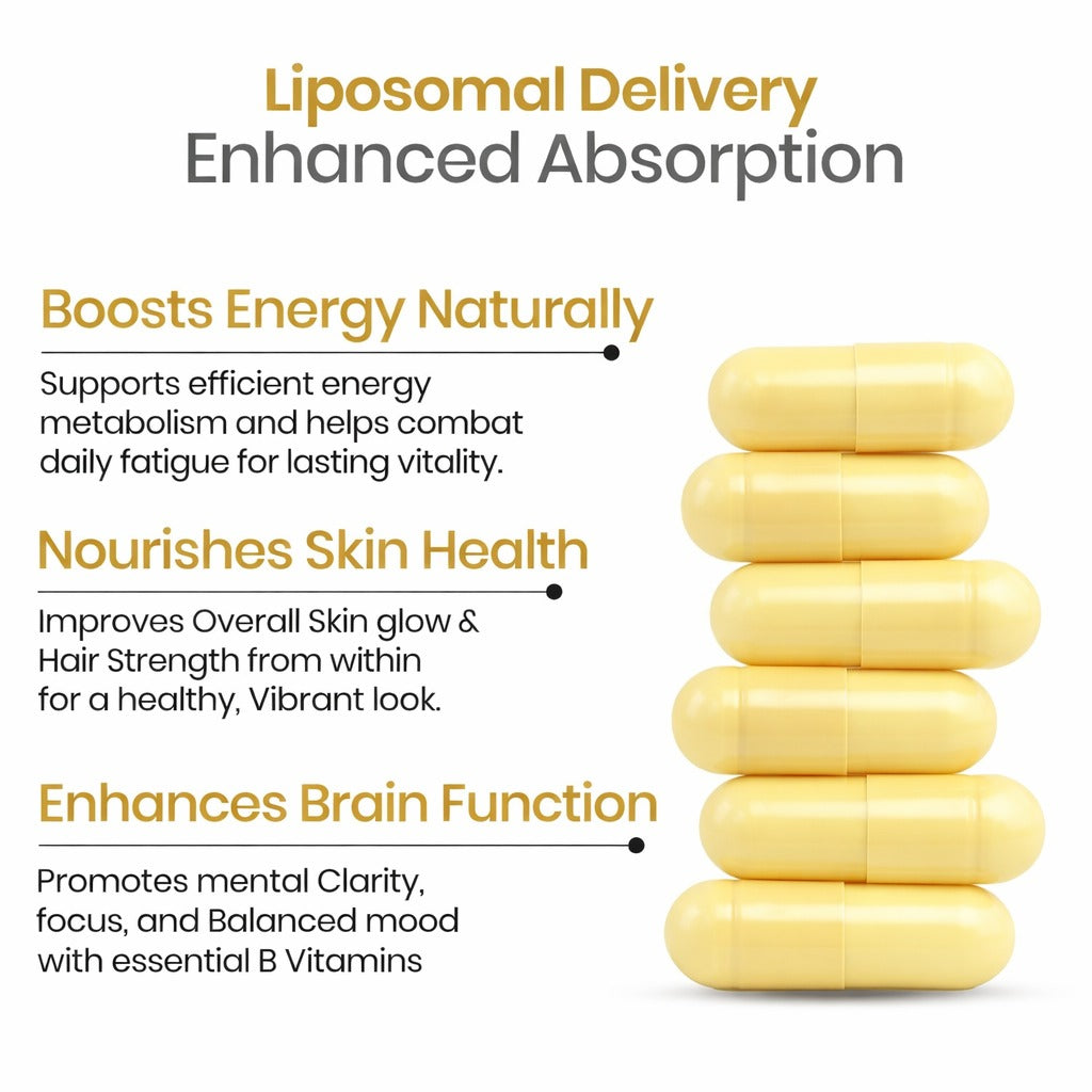 Vlado’s Himalayan Organics Liposomal Vitamin B Complex with 100% RDA B1, B2, B3, B5, B6, B9 & B12 | 60 Capsules