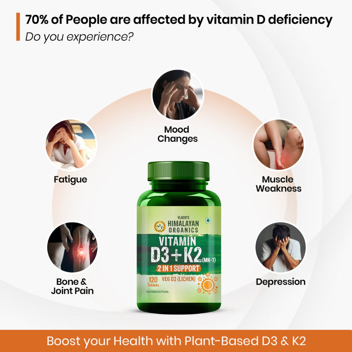 Vlado's Himalayan Organics Vitamin D3 with K2 As MK7 Supplement - 120 Veg Tablets