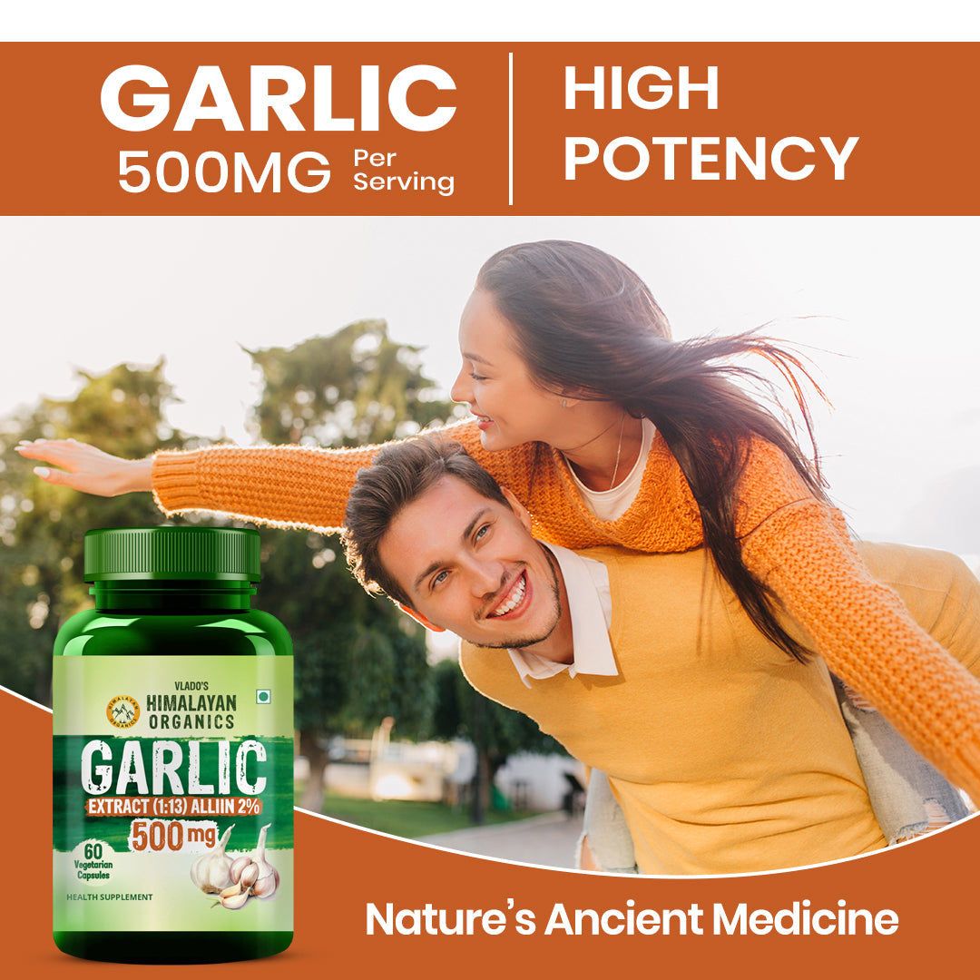 Vlado’s Himalayan Organics Garlic 500mg Supplement | Extract (1:13) Allium Sativum - 60 Veg Capsules