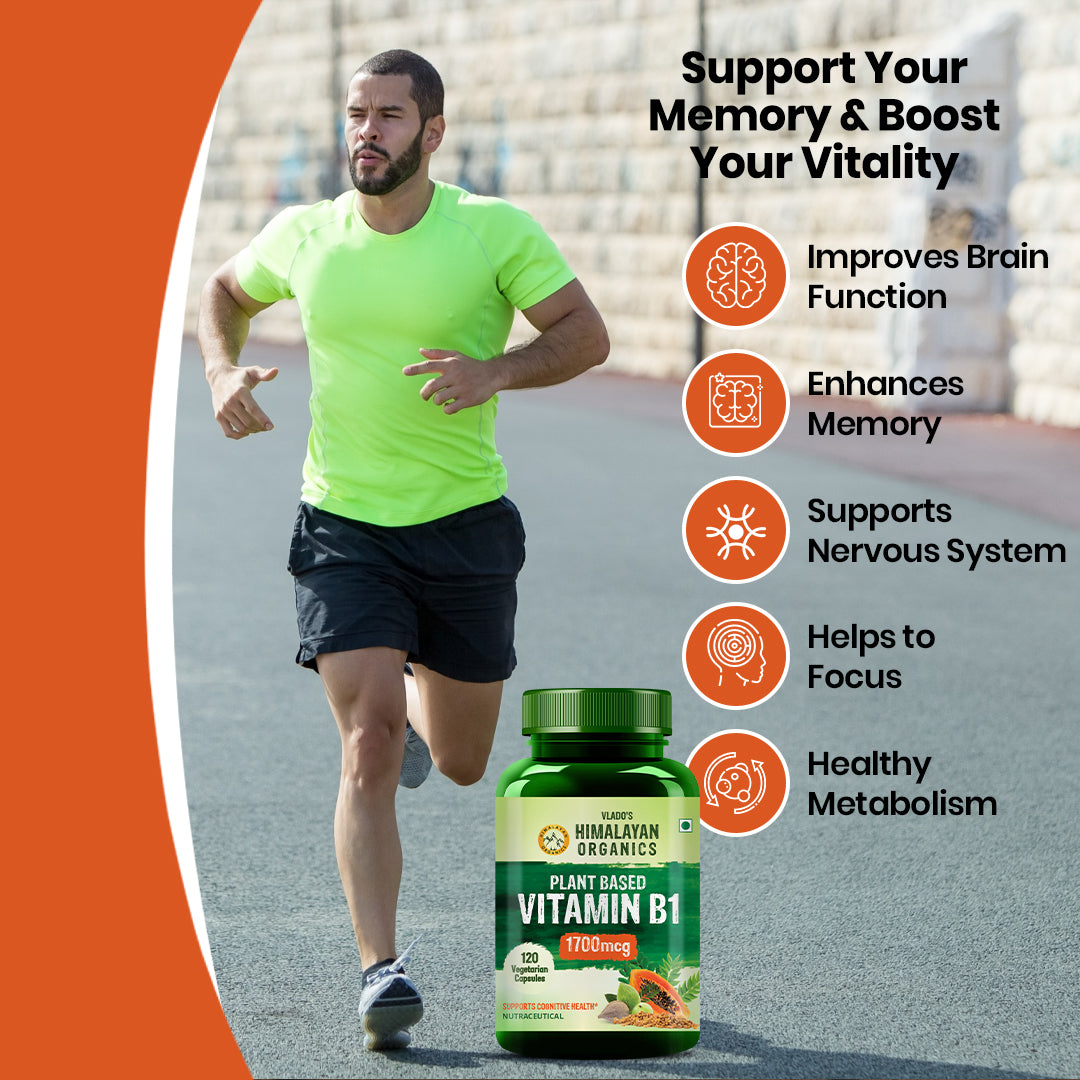 Vlado's Himalayan Organics Plant-Based Vitamin B1 Supplement | 1700mcg Thiamine with 10+ Plant Extracts | 120 Veg Capsules