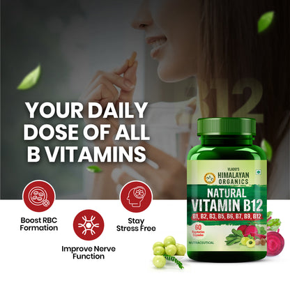Vlado's Himalayan Organics Natural Vitamin B12 with B-Complex & Moringa | Plant-Based Formula | 60 Vegetarian Capsules