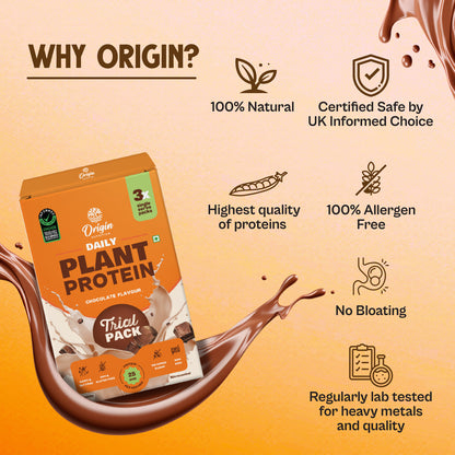 Origin Nutrition Plant Protein Chocolate Trial Pack - 100% Natural | 25g of Protein per sachet | Perfect for Beginners | No Added Sugars | Suitable & Convenient for All Diets (Chocolate)