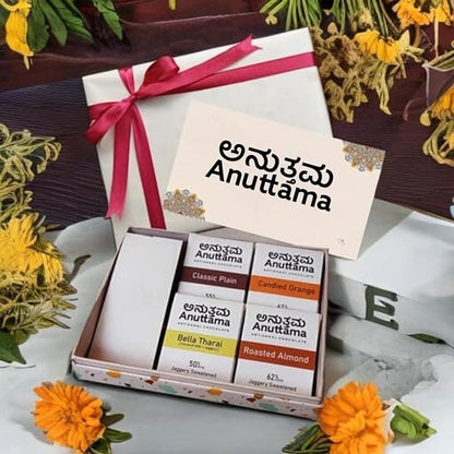 ANUTTAMA Chocolates Gift Pack | 50%-62%-80% Cocoa | Birthday | Best Wishes | Valentine's Day | Assorted Chocolate Bars | Chocolates Gift Pack Hamper | (50gm x 4)