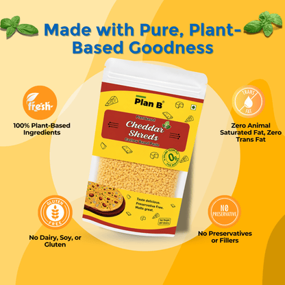 Plan B  Cheddar Shreds (200g) | Plant-Based, Dairy-Free, Lactose-Free, Gluten-Free | Melts Easily | Ideal for Pizza, Pasta & Sandwiches