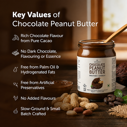 Dark Chocolate Peanut Butter 500g - Crunchy & Sweetened with Jaggery - Healthy Chocolate Spread