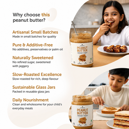 Crunchy Peanut Butter with Jaggery 500g - No Refined Sugar - No Palm Oil - Natural Spread
