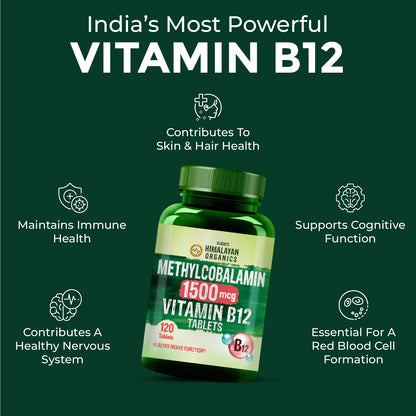 Vlado's Himalayan Organics Methylcobalamin Vitamin B12 Tablets 1500 mcg | 120 Vegetarian Tablets | 4 Months Supply