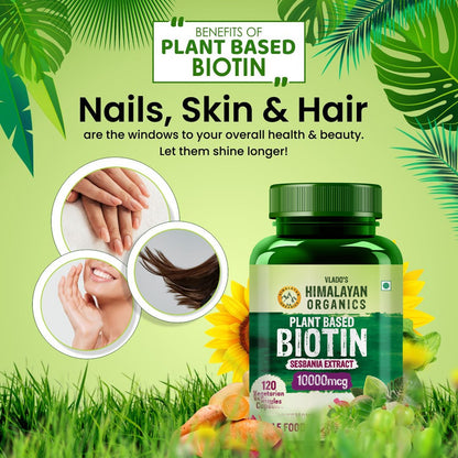 Vlado's Himalayan Organics Plant Based Biotin 10,000mcg/Serve- 120 Veg Capsules