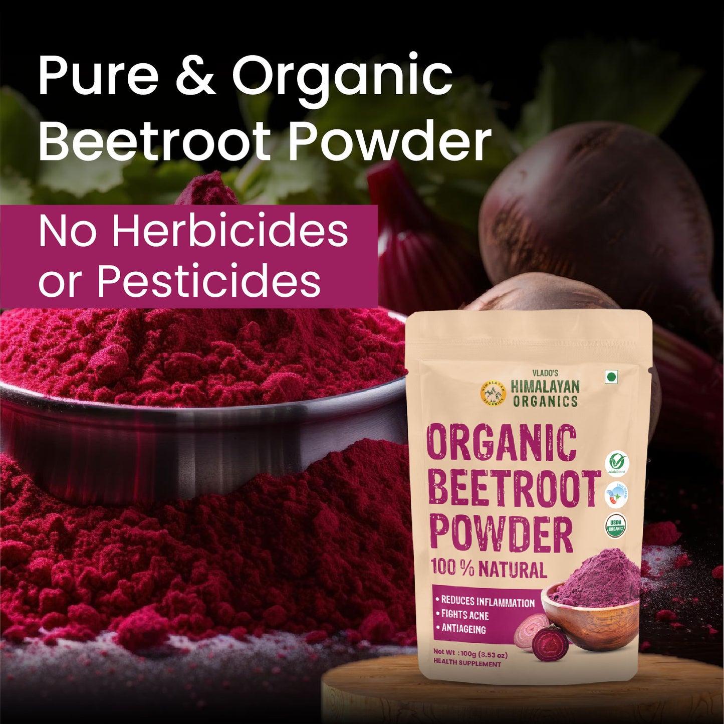 Vlado’s Himalayan Organics Beetroot Powder | 100% Pure & Natural | 100g