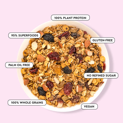 Nourish You Super Muesli Fruit & Nut 400g | Whole Grain Breakfast Cereal with Rolled Oats, Quinoa, Bajra, Jowar, Ragi & Brown Rice | Sweetened with Natural Kakvi | High Fiber & Protein | Gluten-Free Healthy Breakfast