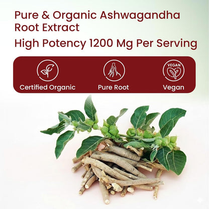 Vlado’s Himalayan Organics Organic Ashwagandha Tablets | 1200 mg High-Potency Root Extract | Pure Ayurvedic Formula | 60 Tablets