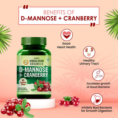 Vlado's Himalayan Organics D-MANNOSE + CRANBERRY Antioxidant Rich Supplement - 90 Tablets