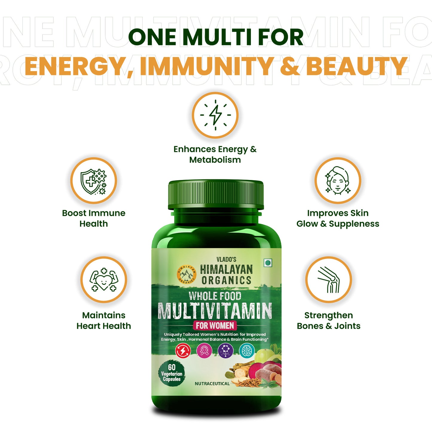 Vlado's Himalayan Organics Whole Food Multivitamin for Women || 60 Veg Capsules