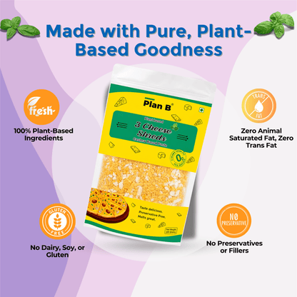 Plan B Plant-Based 3 Cheeze Shreds 200g | Vegan Cheddar, Mozzarella & Parmesan Blend | Dairy-Free, Lactose-Free, Gluten-Free | Ideal for Pizza, Pasta & Sandwiches