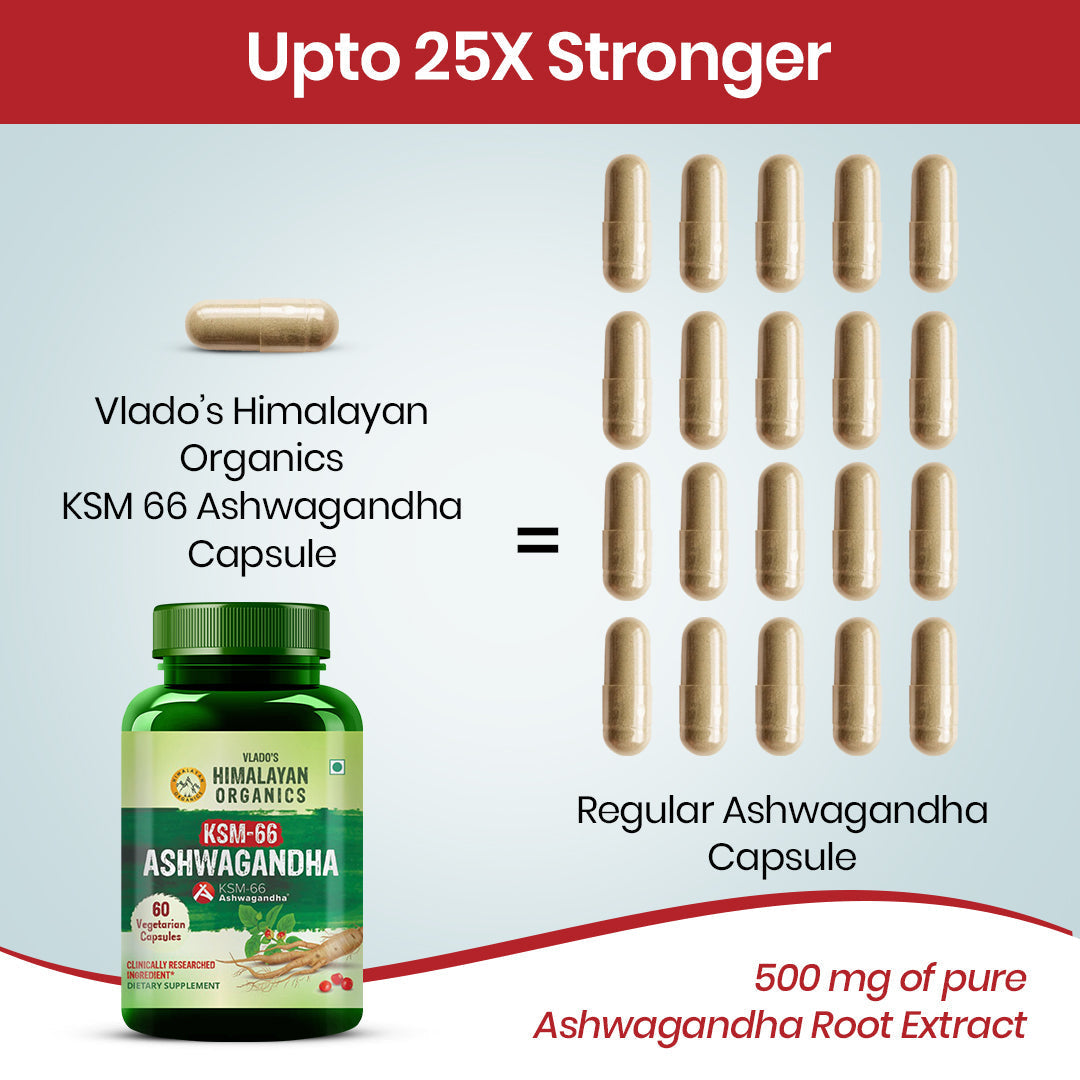 Vlado's Himalayan Organics KSM - 66 Ashwagandha 1000Mg I KSM-66 I Boost Energy, Strength, Stamina | Helps Anxiety & Stress Relief For Men & Women (60 Capsules)