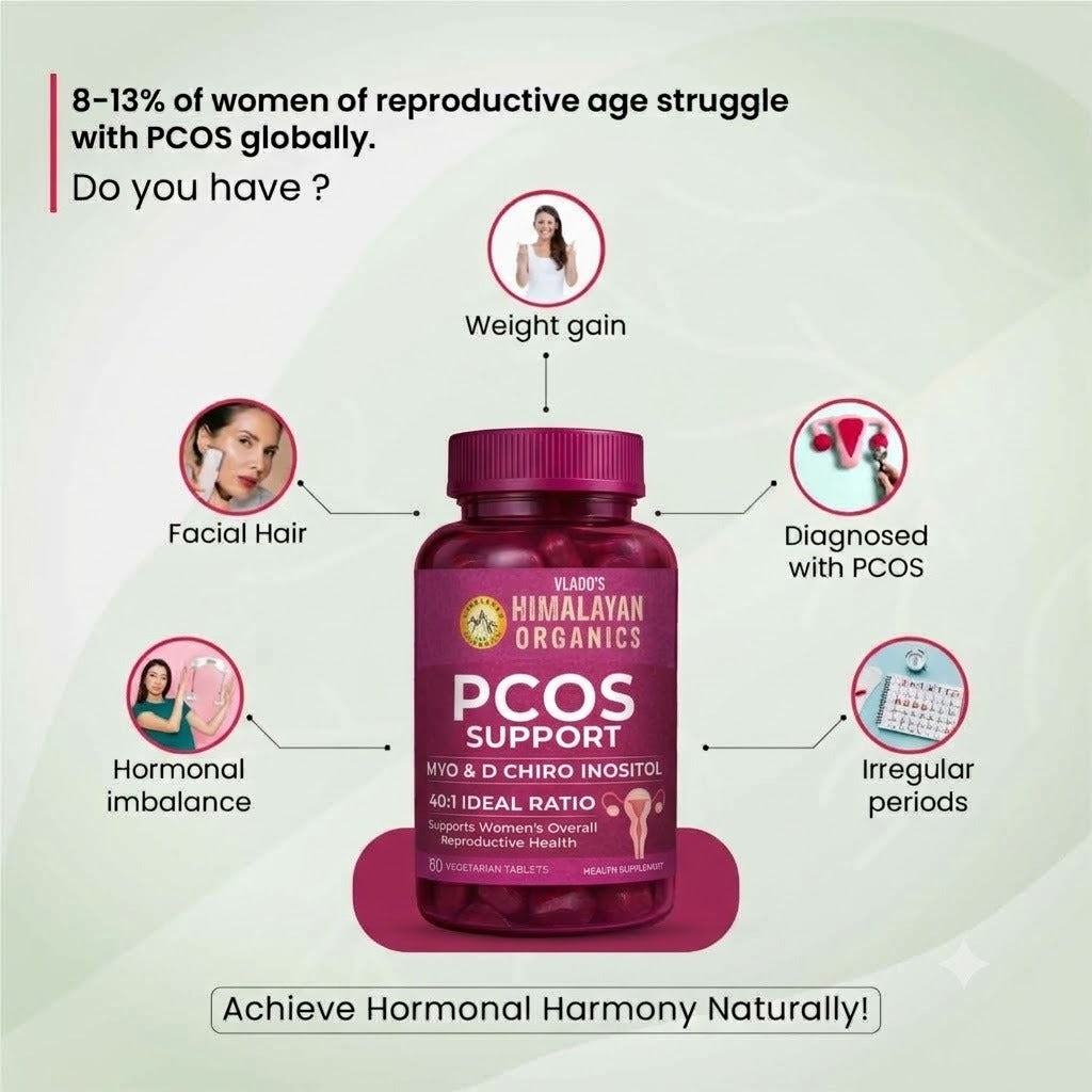 Vlado’s Himalayan Organics Plant-Based PCOS Support Supplement for Women with Myo-Inositol & D-Chiro-Inositol 40:1 Ratio – 60 Veg Tablets