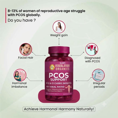 Vlado’s Himalayan Organics Plant-Based PCOS Support Supplement for Women with Myo-Inositol & D-Chiro-Inositol 40:1 Ratio – 60 Veg Tablets