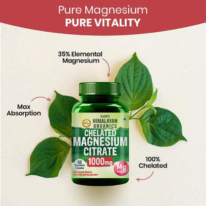 Vlado's Himalayan Organics Magnesium Citrate 1000 mg | 35% Elemental Magnesium | Mineral Supplement for Men & Women | 60 Vegetarian Capsules