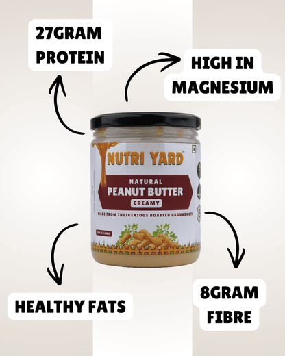 Nutri Yard Natural Peanut Butter Creamy 1kg Unsweetened (Pack of 2 - 500g each)