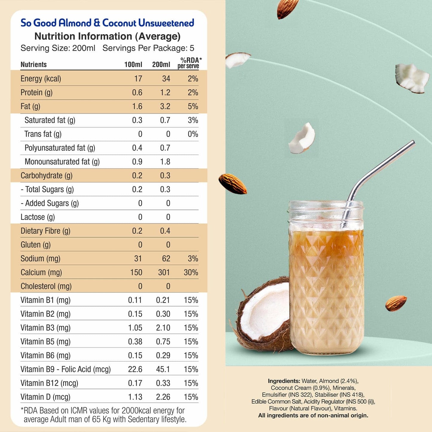 So Good Almond Coconut Unsweetened Beverage, 1Lit