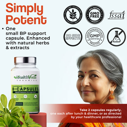 Health Veda Organics B Capsules | 60 Veg Capsules | Maintains Blood Pressure Levels | Supports Heart Health | For both Men & Women