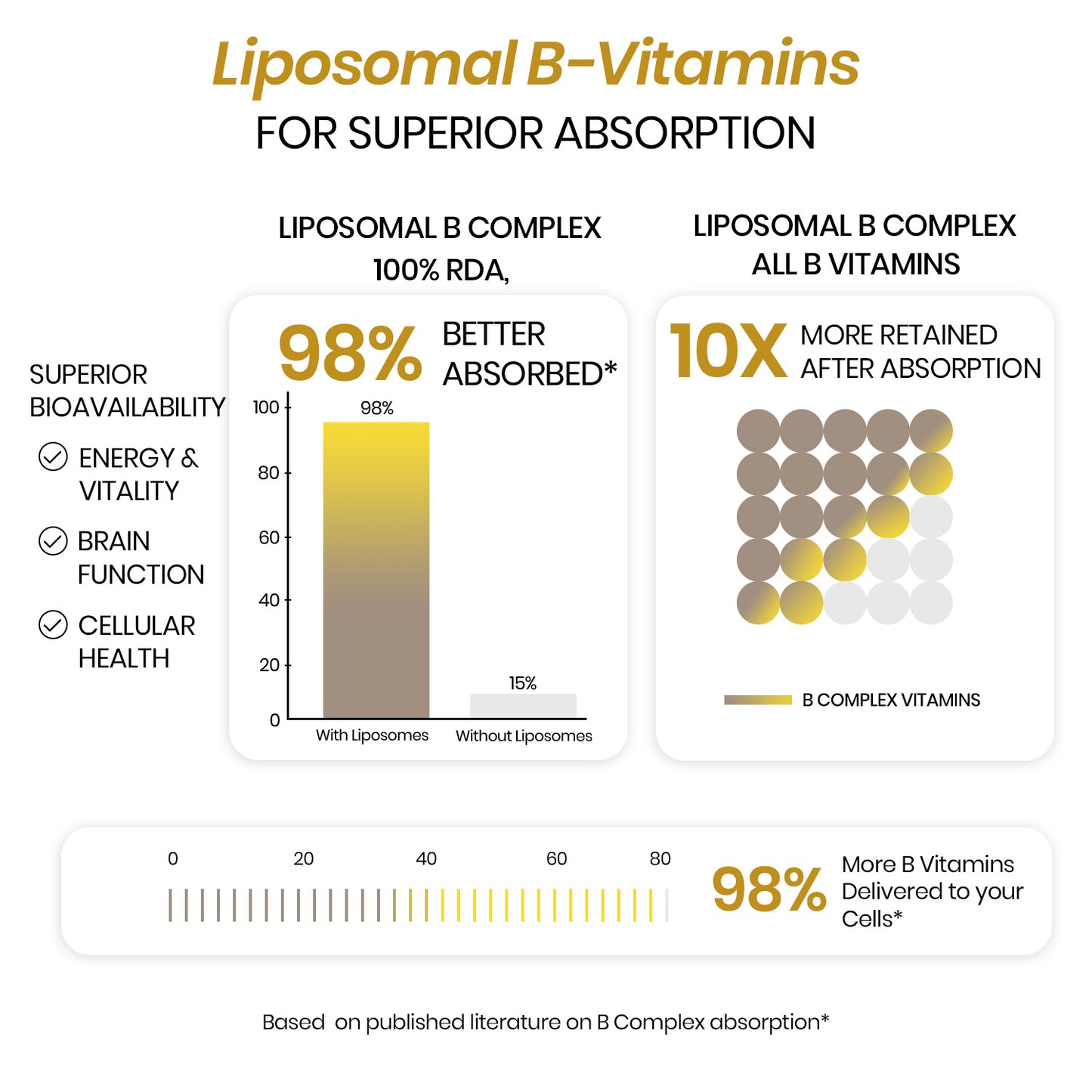 Vlado’s Himalayan Organics Liposomal Vitamin B Complex with 100% RDA B1, B2, B3, B5, B6, B9 & B12 | 60 Capsules