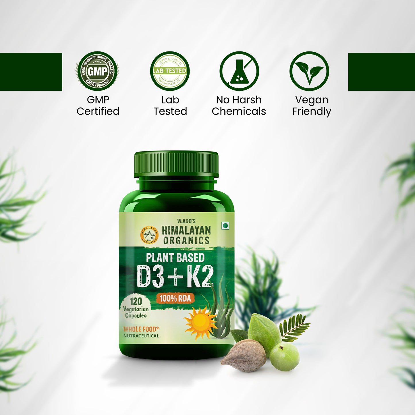 Vlado's Himalayan Organics Plant Based D3 + K2 - 120 Veg Capsules