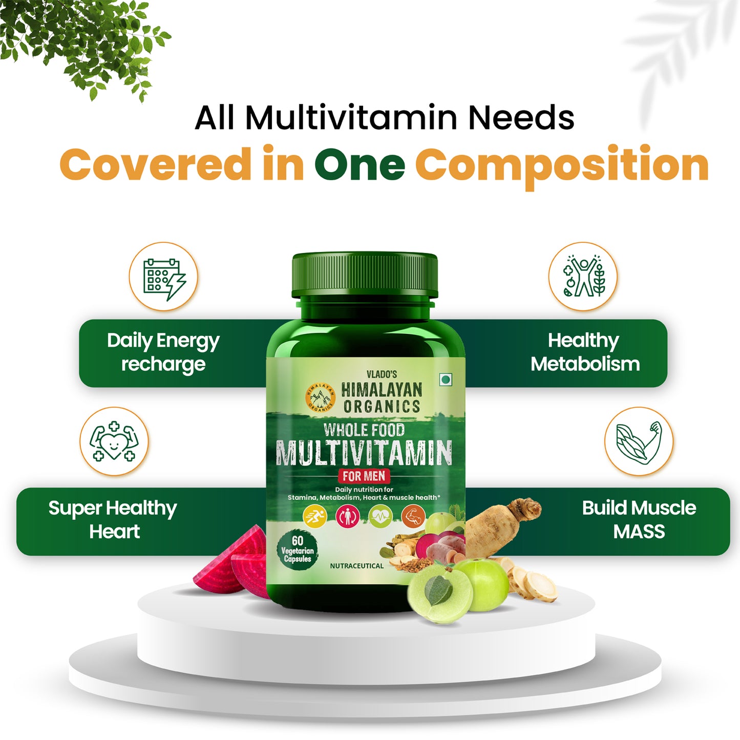 Vlado's Himalayan Organics Whole Food Multivitamin for Men | 60 Veg Capsules