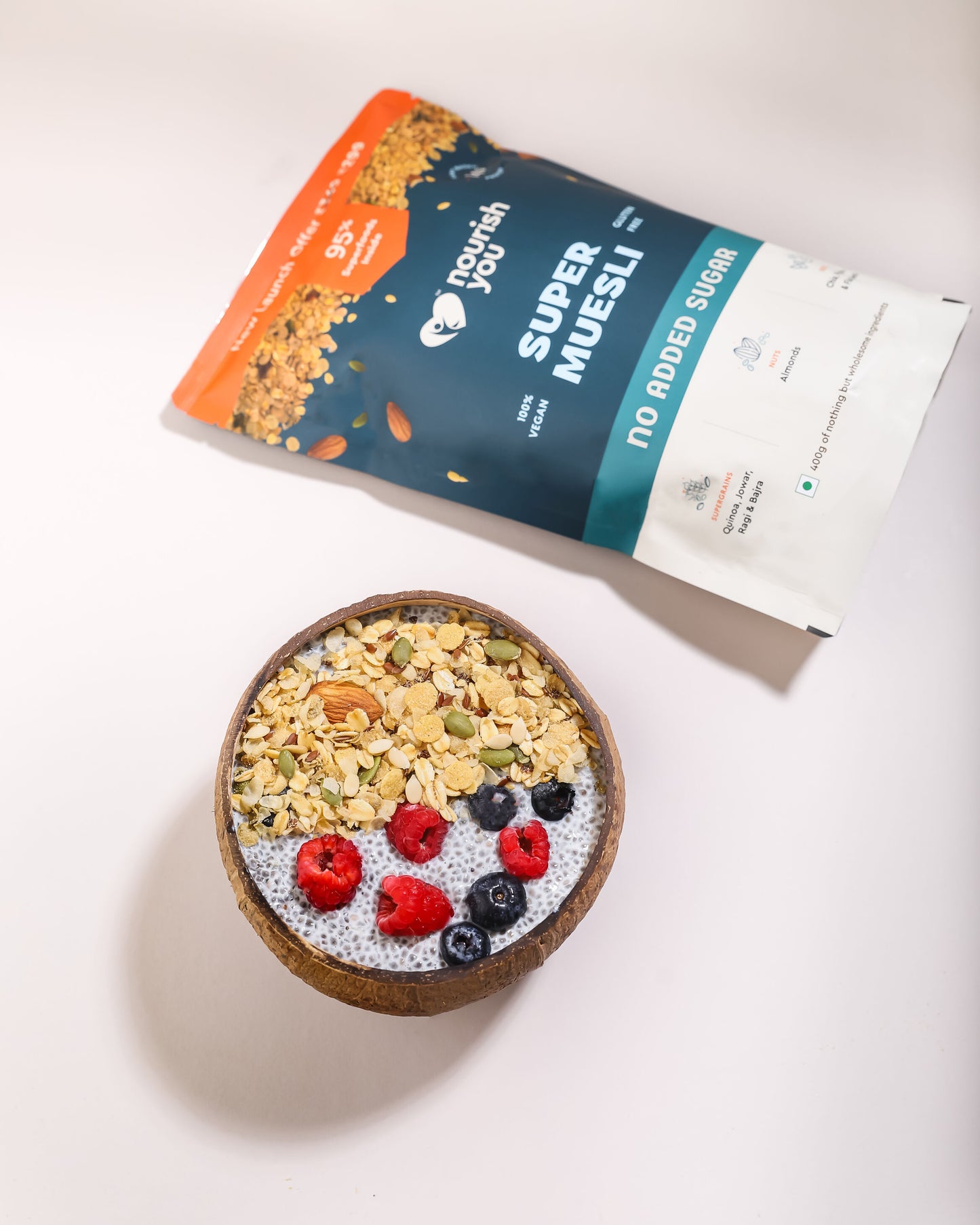 Nourish You No Added Sugar Quinoa Super Muesli with Nuts & Seeds | Breakfast Muesli | Quinoa , Ragi , Bajra & Jowar | Almonds , Pumpkin , Watermelon & Flax | High Protein Healthy Breakfast Cereal | No Artificial Sweeteners | No Added Flavours | 400G