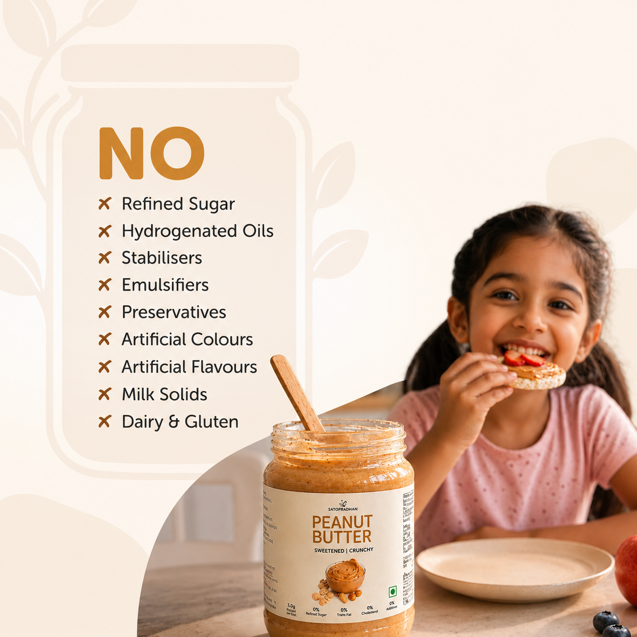 Crunchy Peanut Butter with Jaggery 500g - No Refined Sugar - No Palm Oil - Natural Spread