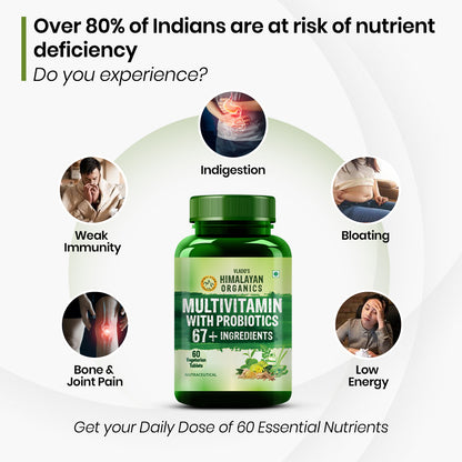 Vlado's Himalayan Organics Multivitamin with Probiotics (60 Tablets) 60 Ingredients for Men & Women with Vitamin C, D, E, B3, B12, Zinc, Giloy & Biotin