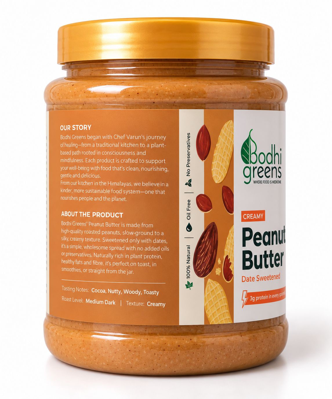 Bodhi Greens Creamy Peanut Butter | Date Sweetened | 1kg