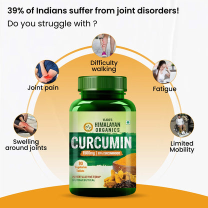 Vlado's Himalayan Organics Curcumin With Biopiperine 1500mg Tablets With 95% Curcuminoids Supplements 90 Veg Tablets