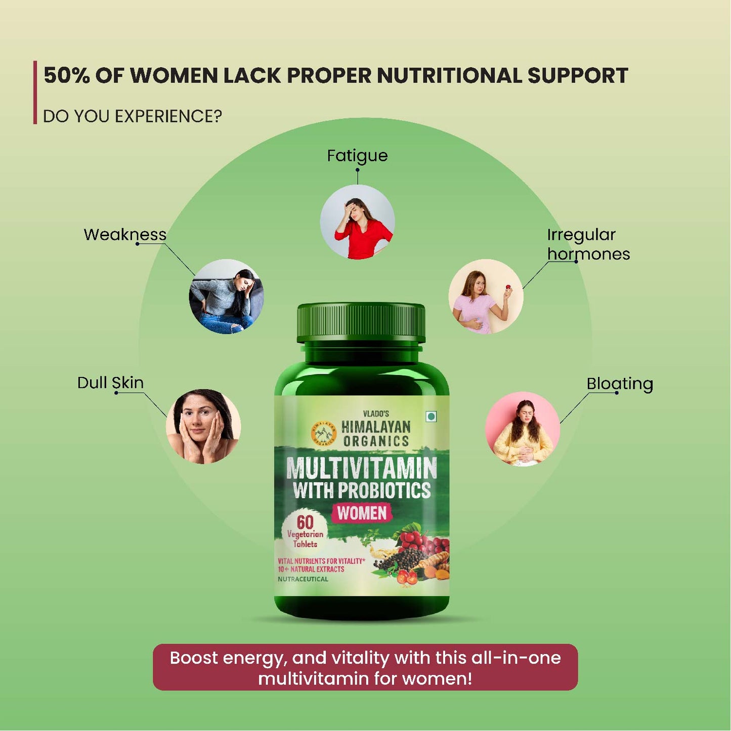 Vlado's Himalayan Organics Multivitamin with Probiotics for Women | 60 Veg Tablet